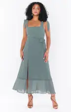 Claire Midi Dress ~ Deep Sage Chiffon(XXS)