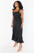 Claire Midi Dress ~ Black Luxe Satin(XXS)