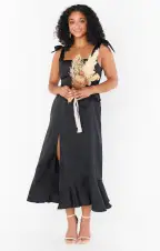 Claire Midi Dress ~ Black Luxe Satin(XXS)