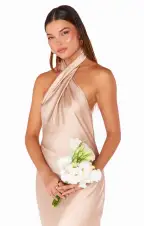 Jasmine Halter Midi Dress ~ Champagne Luxe Satin(XXS)