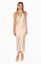 Jasmine Halter Midi Dress ~ Champagne Luxe Satin(XXS)