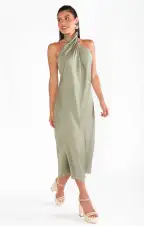 Jasmine Halter Midi Dress ~ Moss Green Luxe Satin(XXS)