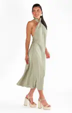Jasmine Halter Midi Dress ~ Moss Green Luxe Satin(XXS)