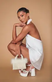 Jasmine Halter Mini Dress ~ Ivory Luxe Satin(XXS)
