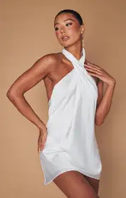 Jasmine Halter Mini Dress ~ Ivory Luxe Satin(XXS)