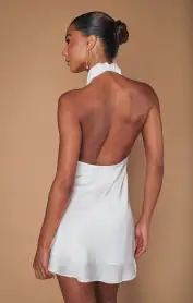 Jasmine Halter Mini Dress ~ Ivory Luxe Satin(XXS)