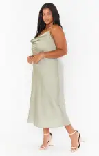 Verona Cowl Dress ~ Moss Green Luxe Satin(XXS)