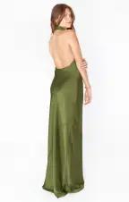 Jasmine Halter Maxi Dress ~ Rich Olive Luxe Satin(XXS)