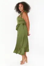 Claire Midi Dress ~ Rich Olive Luxe Satin(XXS)