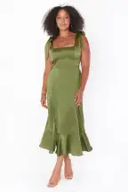 Claire Midi Dress ~ Rich Olive Luxe Satin(XXS)
