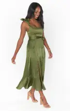 Claire Midi Dress ~ Rich Olive Luxe Satin(XXS)
