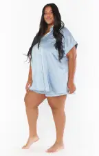 Best Day Button Up ~ Steel Blue Luxe Satin(XXS)