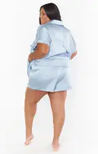 Best Day Button Up ~ Steel Blue Luxe Satin(XXS)