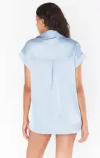 Best Day Button Up ~ Steel Blue Luxe Satin(XXS)