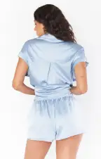 Glam Time Shorts ~ Steel Blue Luxe Satin(XXS)