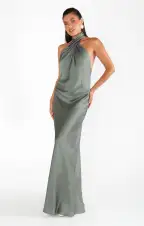 Jasmine Halter Maxi Dress ~ Deep Sage Luxe Satin(XXS)