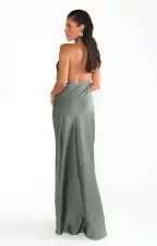 Jasmine Halter Maxi Dress ~ Deep Sage Luxe Satin(XXS)
