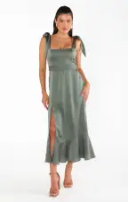 Claire Midi Dress ~ Deep Sage Luxe Satin(XXS)