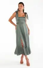 Claire Midi Dress ~ Deep Sage Luxe Satin(XXS)