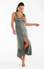 Claire Midi Dress ~ Deep Sage Luxe Satin(XXS)