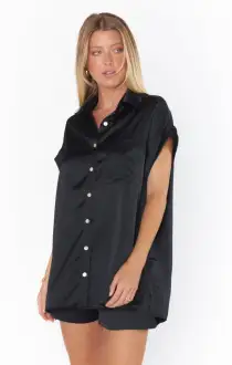 Best Day Button Up ~ Black Luxe Satin