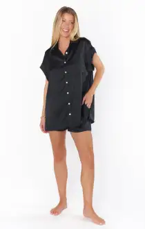 Best Day Button Up ~ Black Luxe Satin(XXS)