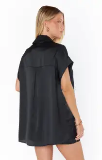 Best Day Button Up ~ Black Luxe Satin(XXS)