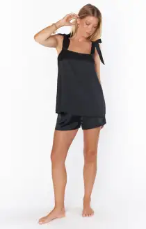Glam Time Shorts ~ Black Luxe Satin(XXS)