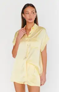 Best Day Button Up ~ Pale Yellow Luxe Satin(XXS)