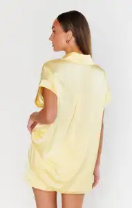 Best Day Button Up ~ Pale Yellow Luxe Satin(XXS)