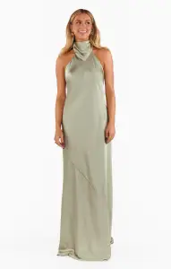 Lisa Maxi Dress ~ Moss Green Luxe Satin(XXS)