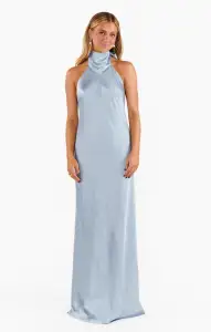 Lisa Maxi Dress ~ Steel Blue Luxe Satin(XXS)