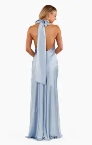 Lisa Maxi Dress ~ Steel Blue Luxe Satin(XXS)
