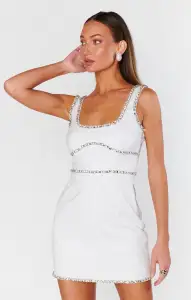 Gina Dress ~ White Rhinestone Jacquard(XXS)