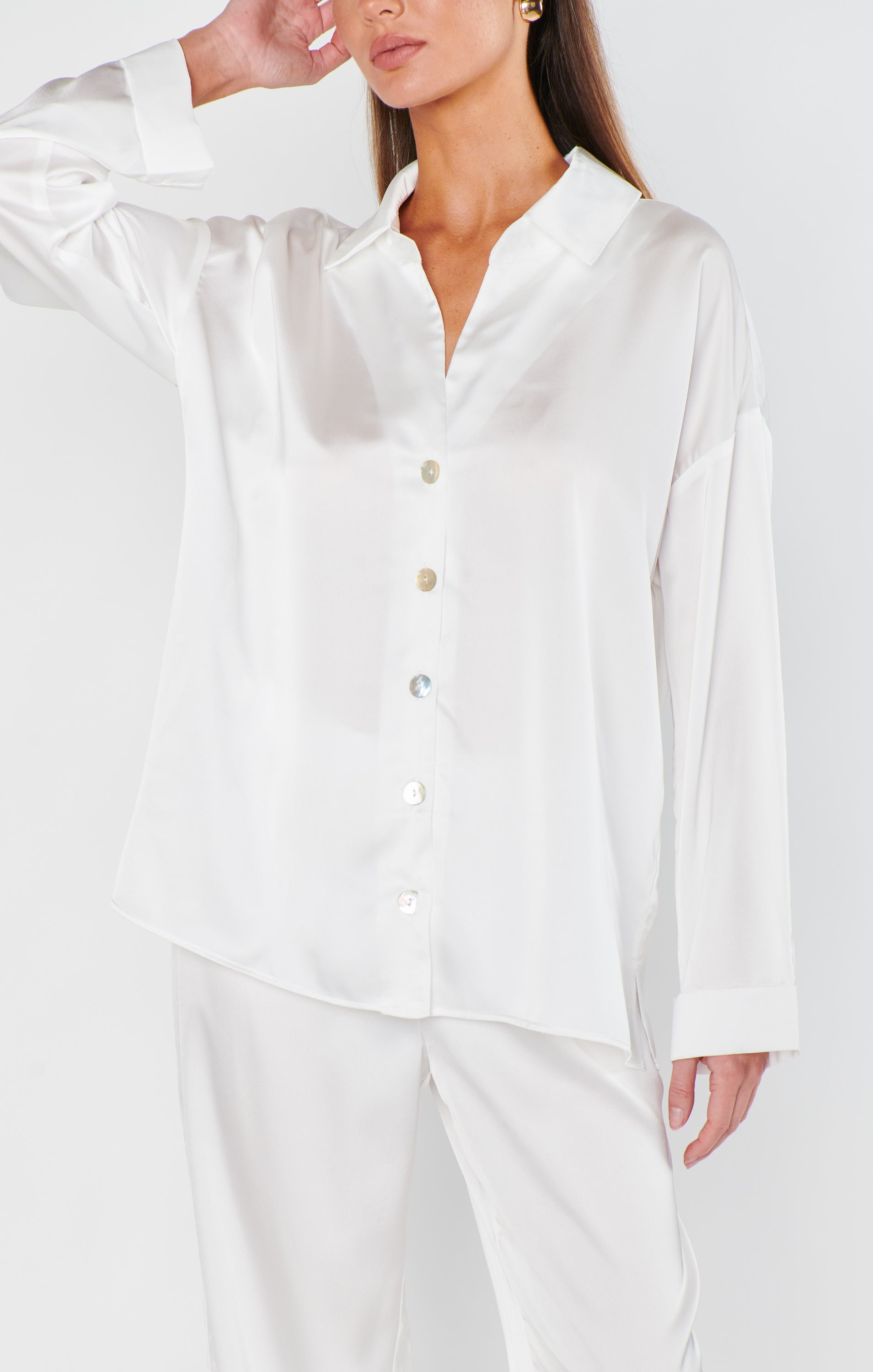 Always and Forever Button Down ~ Ivory Luxe Satin