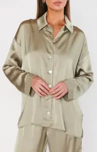 Always and Forever Button Down ~ Moss Green Luxe Satin(XXS)