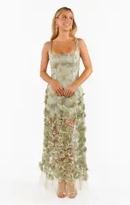 Stephanie Dress ~ Moss Green 3D Floral(XXS)