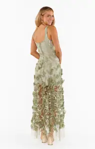 Stephanie Dress ~ Moss Green 3D Floral(XXS)