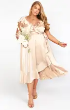 Samantha Ruffle Wrap Dress ~ Champagne Luxe Satin(XXS)