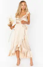 Samantha Ruffle Wrap Dress ~ Champagne Luxe Satin(XXS)