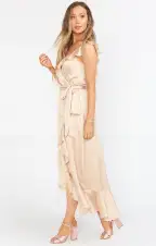 Samantha Ruffle Wrap Dress ~ Champagne Luxe Satin(XXS)