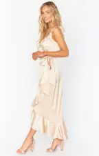 Samantha Ruffle Wrap Dress ~ Champagne Luxe Satin(XXS)
