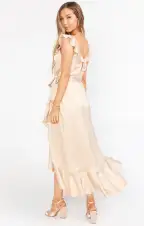 Samantha Ruffle Wrap Dress ~ Champagne Luxe Satin(XXS)