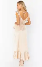 Samantha Ruffle Wrap Dress ~ Champagne Luxe Satin(XXS)