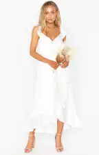 Samantha Ruffle Wrap Dress ~ Ivory Luxe Satin(XXS)