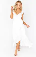 Samantha Ruffle Wrap Dress ~ Ivory Luxe Satin(XXS)