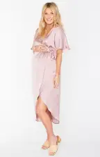 Kimora Wrap Dress ~ Mauve Silky Satin(XS)