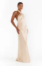 Jasmine Halter Maxi Dress ~ Champagne Luxe Satin(XXS)