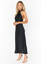 Jasmine Halter Midi Dress ~ Black Luxe Satin(XXS)