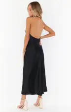 Jasmine Halter Midi Dress ~ Black Luxe Satin(XXS)